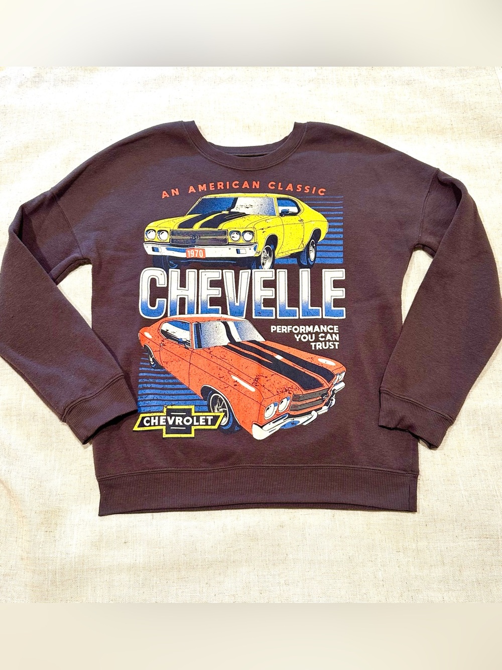 Chevrolet GM Chevelle Graphic Crewneck Sweatershirt - Dark Gray with Car Prints